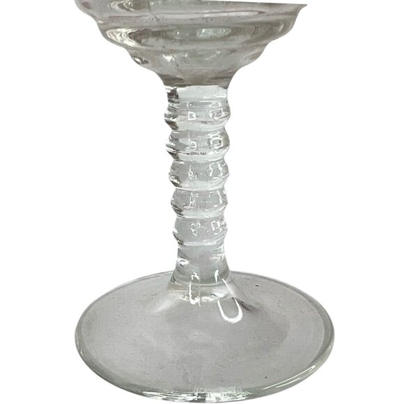 2 Vintage Etched Glass Goblets Red Rim Stripe Wine Cordial Bubble Stem Set pair - Picture 4 of 6